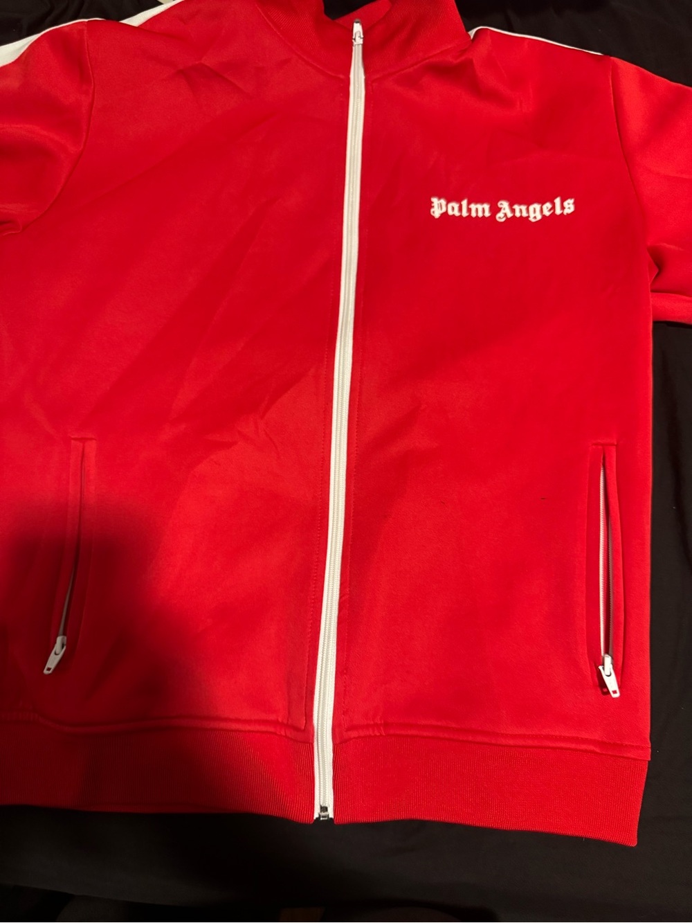 Palm Angels Red Track Zip Jacket with White Trim